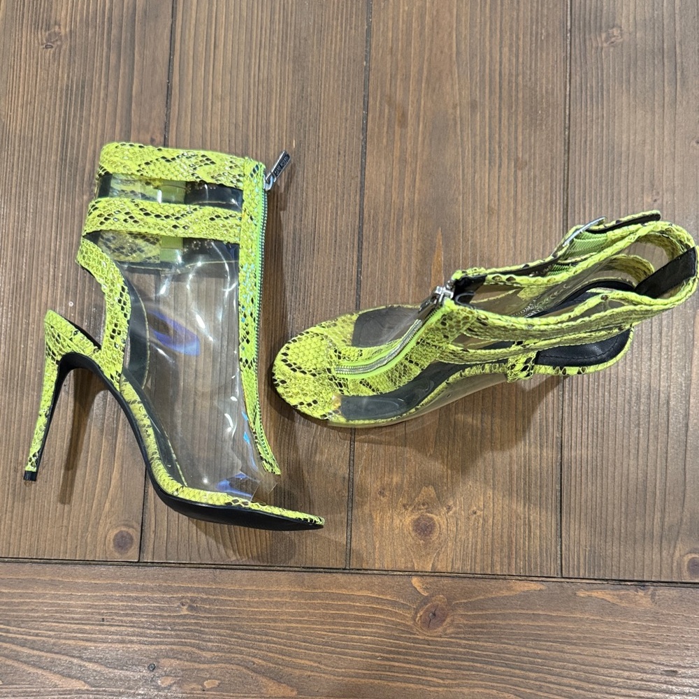 Cape Robbin Neon Snake Print Heels with Clear Panels